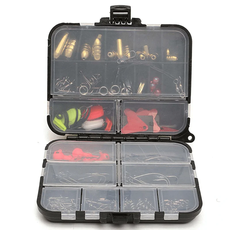 128Pcs Fishing Lures Hooks Baits Black Tackle Box Full Storage Case Tool Set