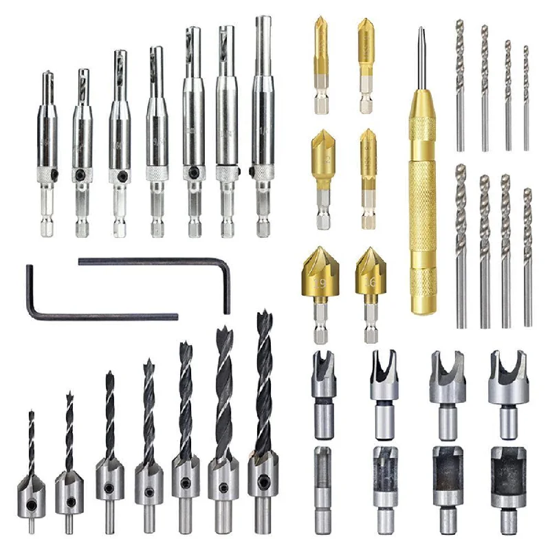 39pcs Woodworking Drill Chamfer Tool Countersink Drill Bit Set with Automatic Center Punch