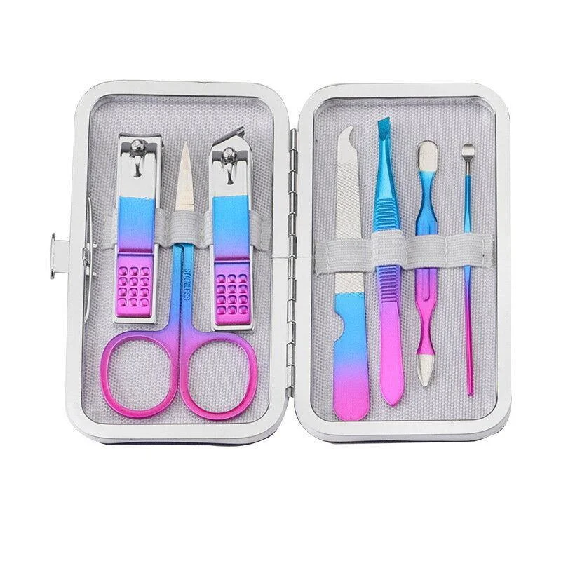 7/10/12/15pcs TSLM2 Titanium Colorful Nail Clippers Set Professional Scissors Suit No Hurt Trimmer Grooming Manicure Cutter Kit