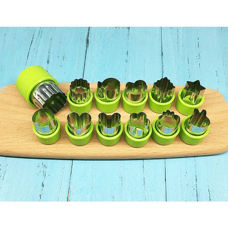 12Pcs/Set Stainless Steel Fruit Vegetable Biscuit Cutters Butterfly Printing Mini Cookie Shape Cutter Set Kid Food Mold Mould