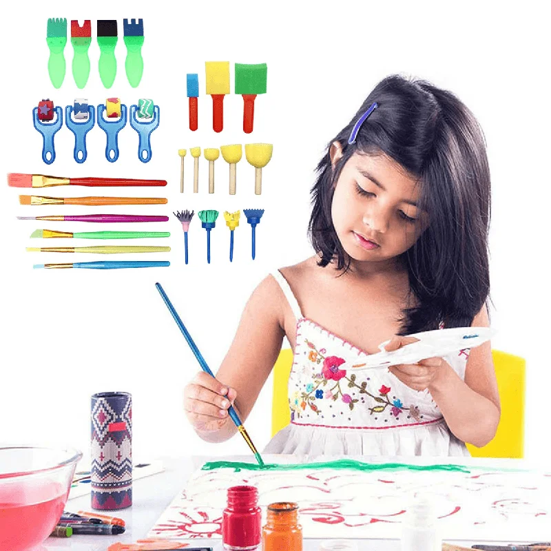 27Pcs Drawing Stamp Painting Pen Sponge Brushes Storage Bag Set Children Toys Gift