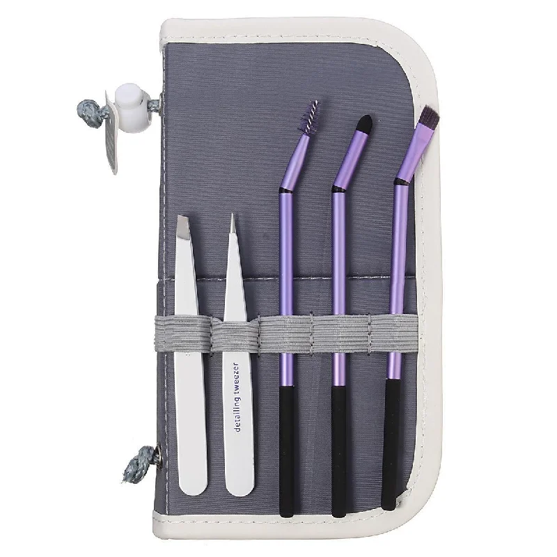 5pcs Eyebrow Grooming Tool Set Angled Tweezer Slanted Brow Spooile Definer Eye Makeup Brush Kit