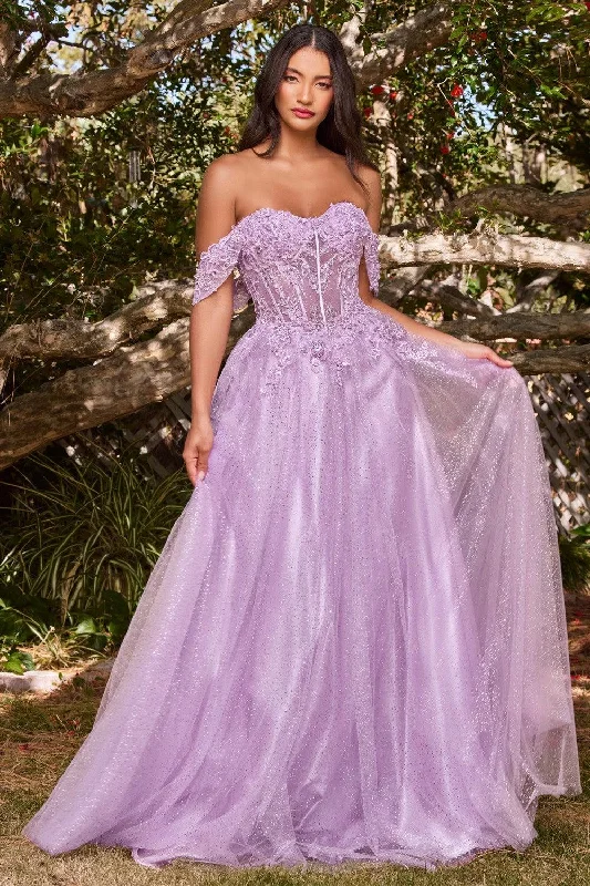 Cinderella Divine CD0198 Off Shoulder Corset Long Prom Ball Gown Lavender