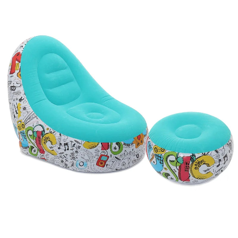 Inflatable Lazy Lounge Chair Ottoman Set Adult Kids Sofa Footrest Home Indoor