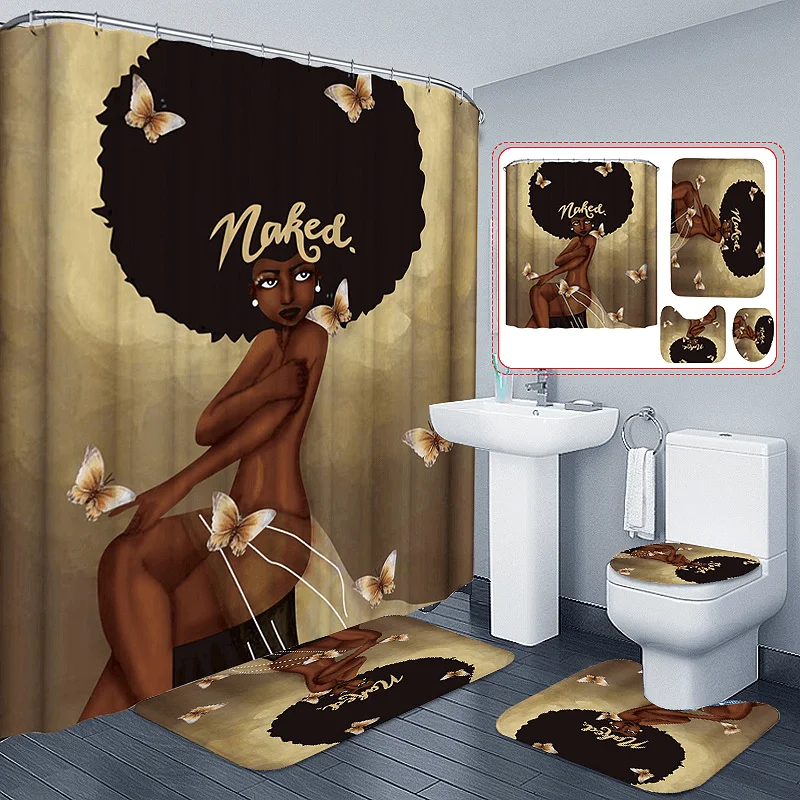 African American Women with Crownafrican American Women with Crown Shower Curtain Afro Africa Girl Queen Princess Bath Curtains with Rugs Toilet Seat Cover Set Shower Curtain Afro Africa Girl Queen Princess Bath Curtains with Rugs Toilet Seat Cover Set