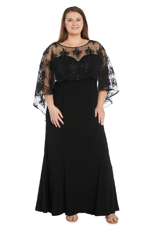 R&M Richards 1560W Long Formal Plus Size Capelet Dress