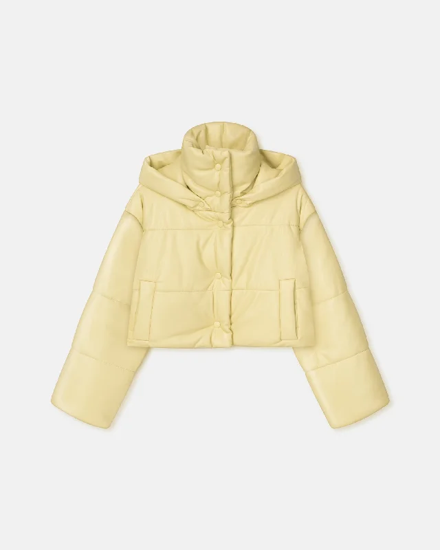 Aveline - Cropped Okobor™ Alt-Leather Puffer Jacket - Lemongrass