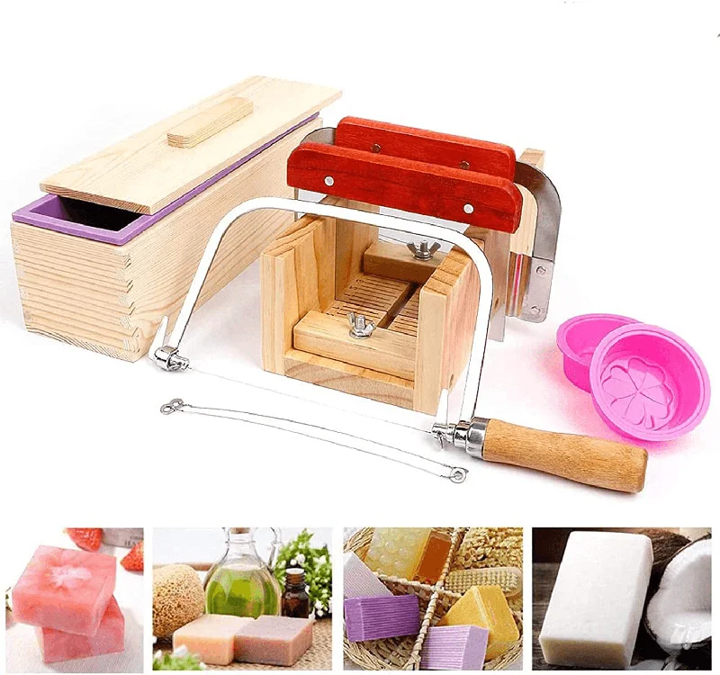 9Pcs Wooden Soap Loaf Cutter Mold Soap Making Tools Set Stainless Steel Wax Soap Slicer DIY Cake Bread Biscuit Cutter Baking Mold