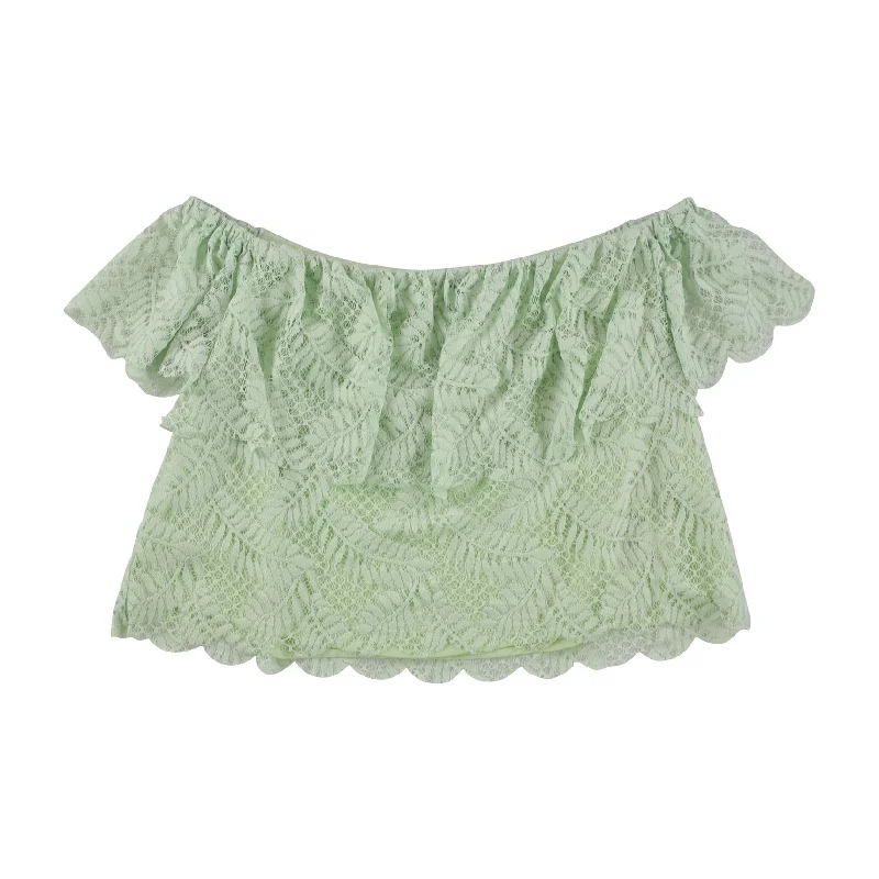 GUESS Womens Sasha Lace Bandeau Blouse, Green, X-Large