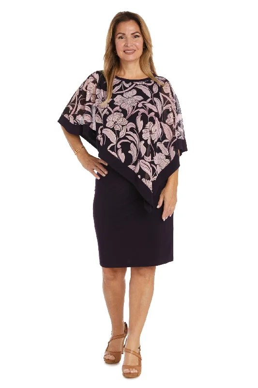 R&M Richards 9704P Short Floral Print Poncho Petite Cocktail Dress