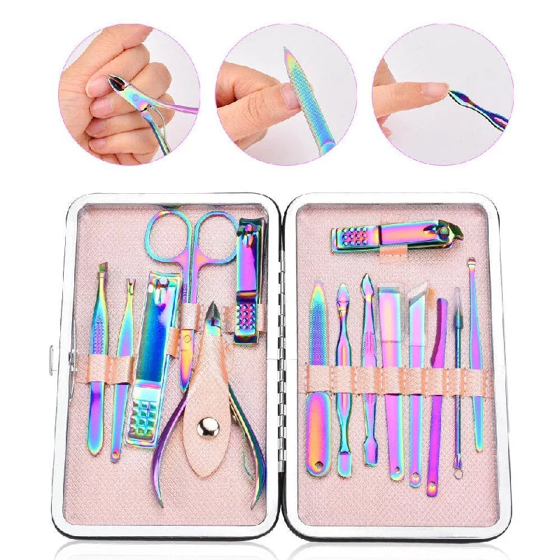 15Pcs Colorful Manicure Tool Set Symphony Stainless Steel Nail Scissors Eyebrow Scissors Dead Skin Pliers