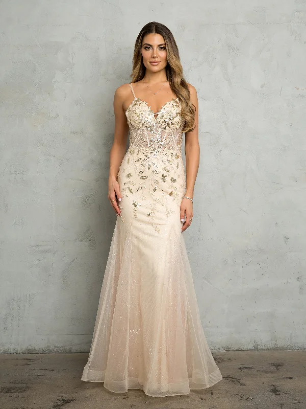 Eva Fashion 5257 Long Fitted Beaded Sequin Formal Prom Dress