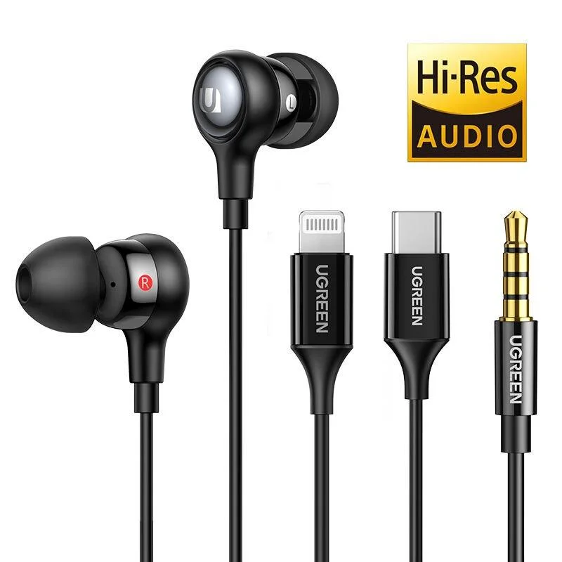 High-Definition In-Ear Earphones with Microphone - 3.5mm, USB Type-C, Lightning Connector