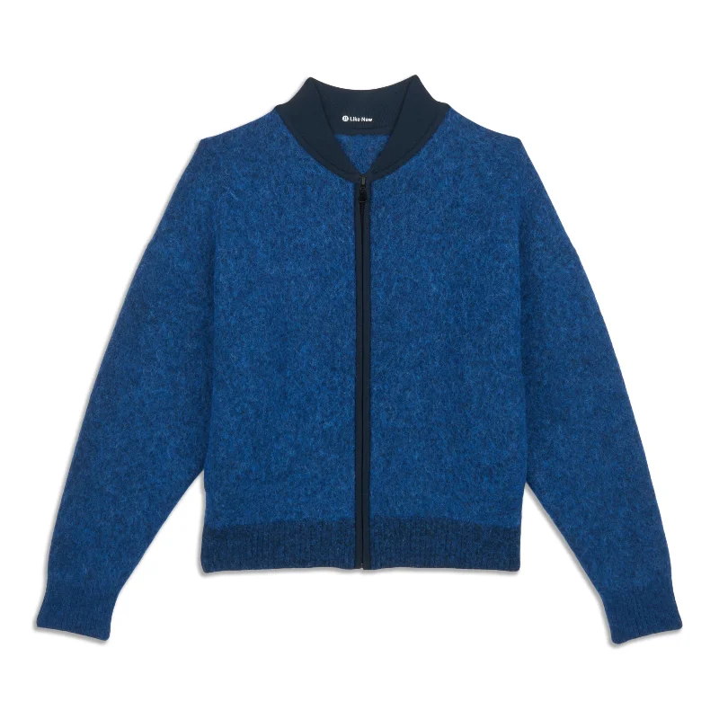 Alpaca Wool-Blend Knit Bomber Jacket - Resale