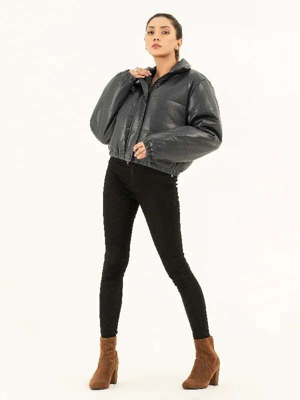 Faux Leather Puffer Jacket