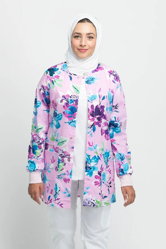 Pink Floral Printed Scrub Jacket