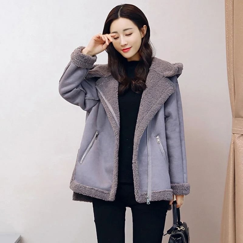 Winter Suede Faux PU Leather Jacket Women Lambswool Thick Short Coats Ladies 2019 Autumn Warm Female Coats New Arrivals