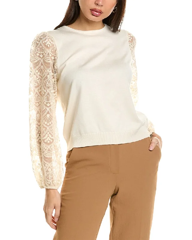 Adrianna Papell Lace Sleeve Sweater