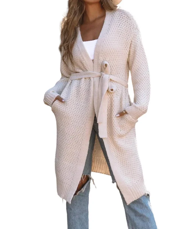 Delphie Honeycomb Long Cardigan In Natural