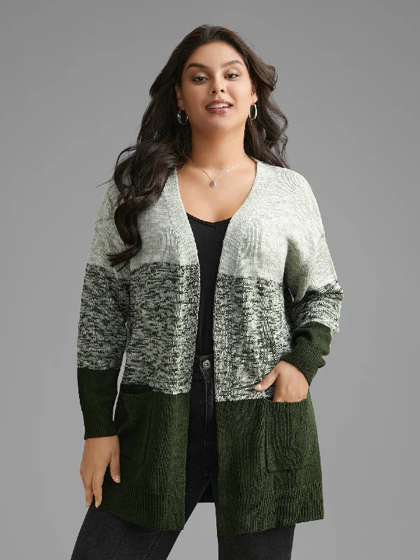 Heather Colorblock Contrast Patched Pocket Cardigan