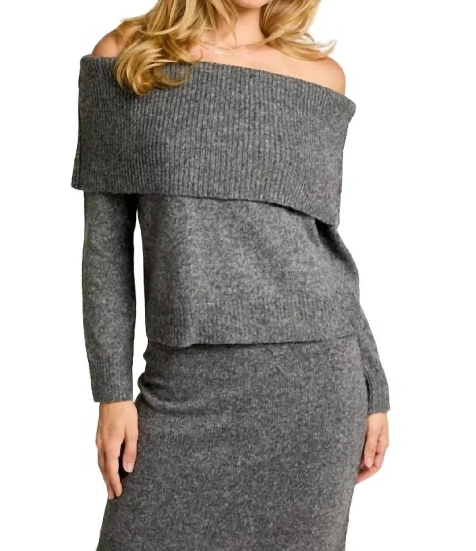 Inez Knit Off-Shoulder Sweater In Grey