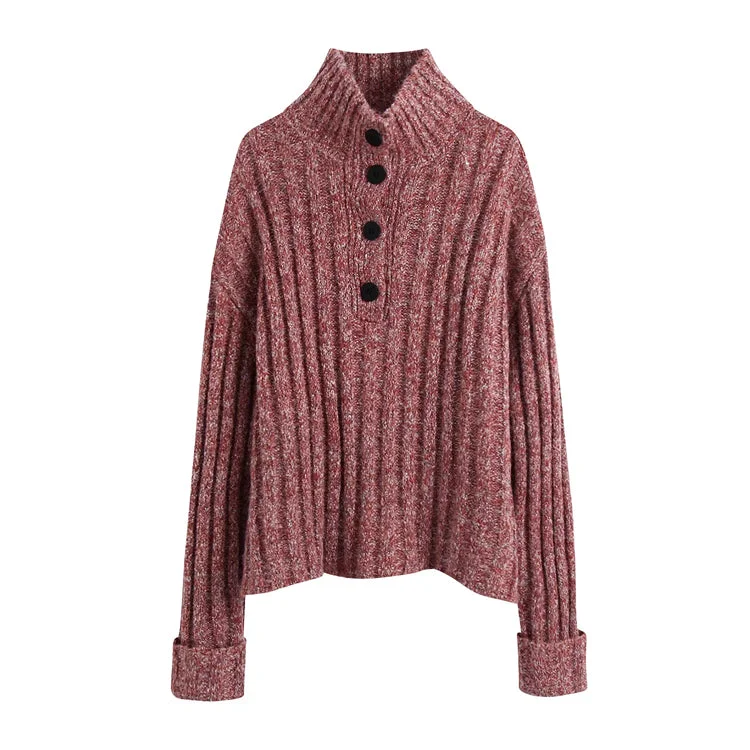 Loose pullover, lazy wind, high neck, inner lap sweater  7466