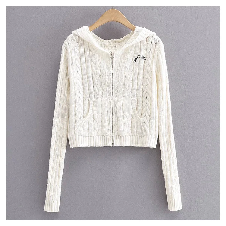 Slim letter embroidery zipper knit coat autumn  7447