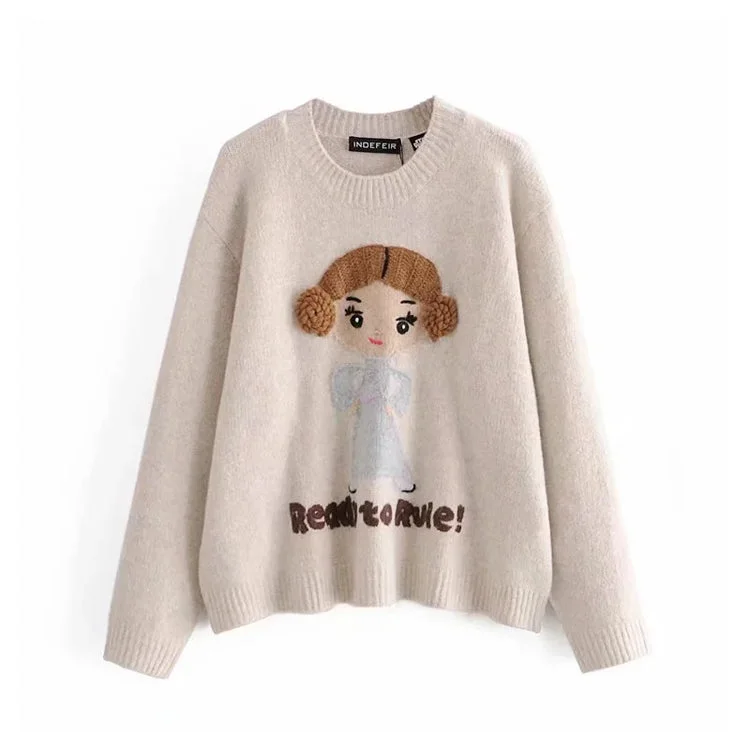 Sweet little girl jacquard cute wind loose knit sweater  7410