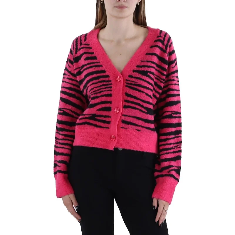 Womens Animal Print Button-Down Cardigan Sweater