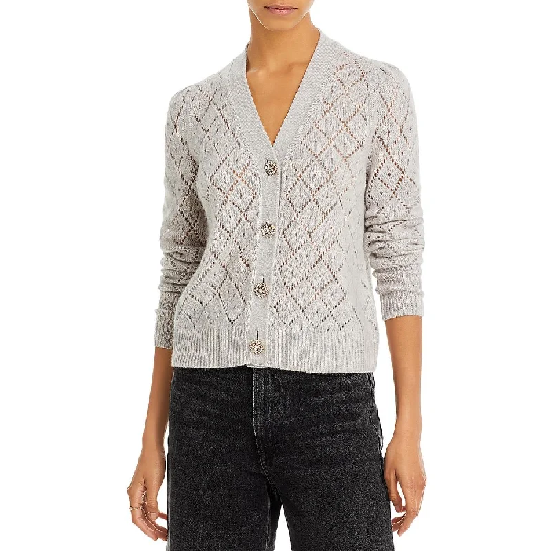 Womens Ribbed Trim Knit Cardigan Sweater