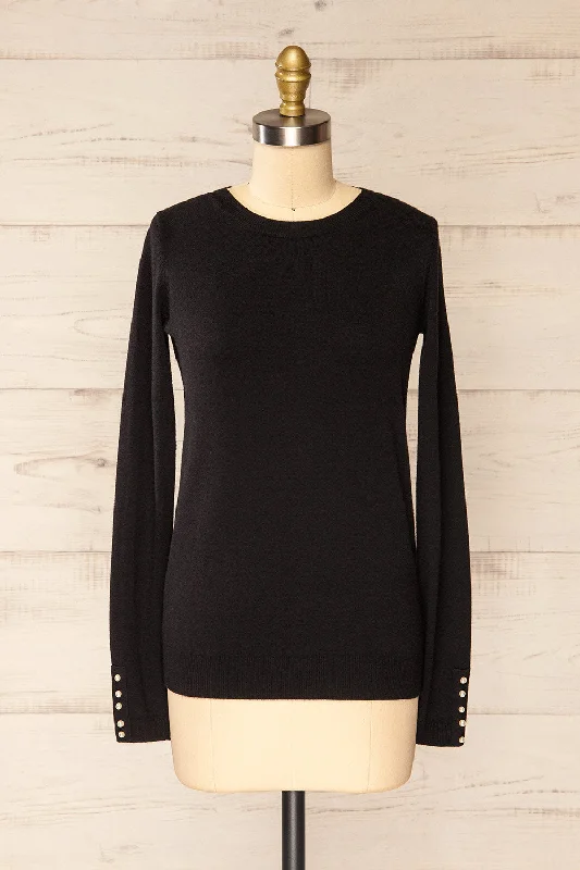 Bruxelles | Black Crew Neck Shirt w/ Pearls