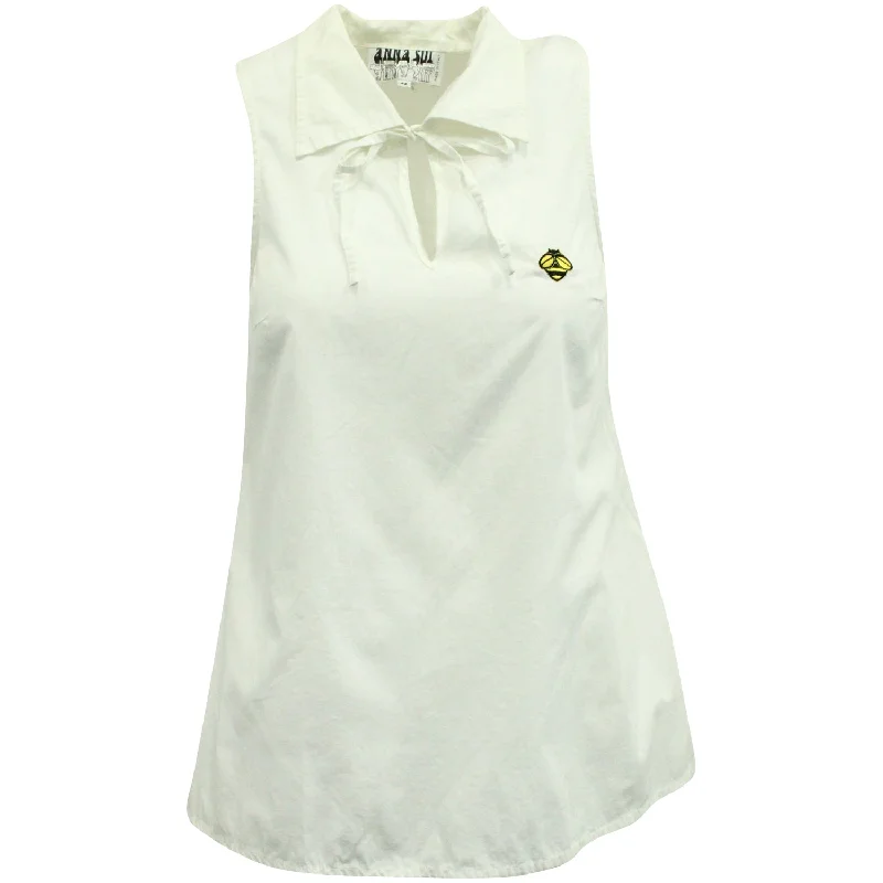 Anna Sui Bee Sleeveless Shirt Top in White Cotton