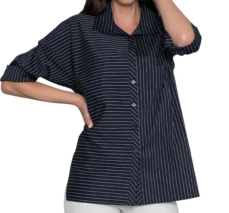 Attitude Shirt In Black Yarn Dye Stripe