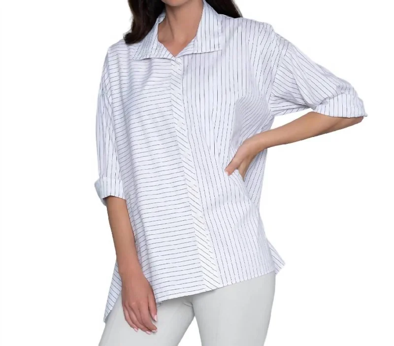 Attitude Shirt In White Yarn Dye Stripe