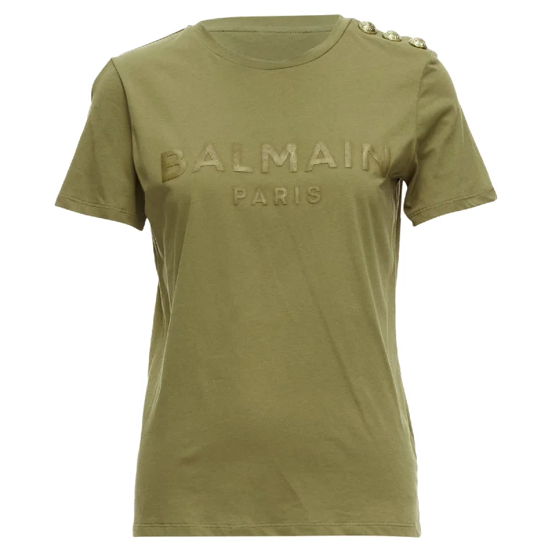 Balmain distressed logo military buttons tshirt