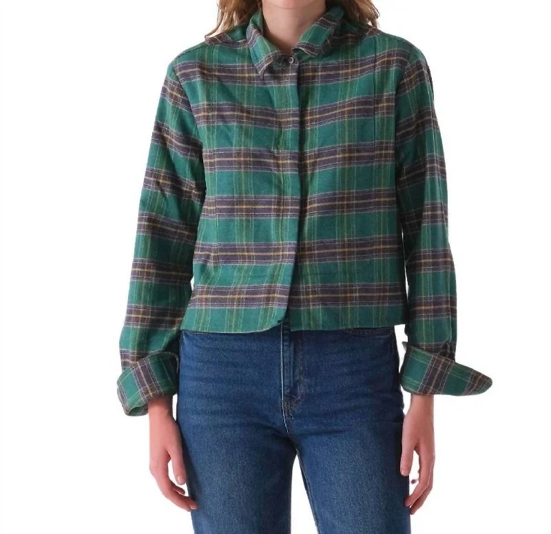 Bib Japanese Flannel Shirt In Green Plaid