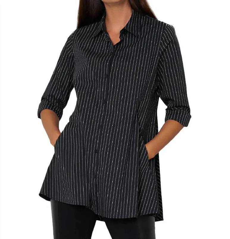 Center Stage Shirt In Black Yarn Dye Stripe