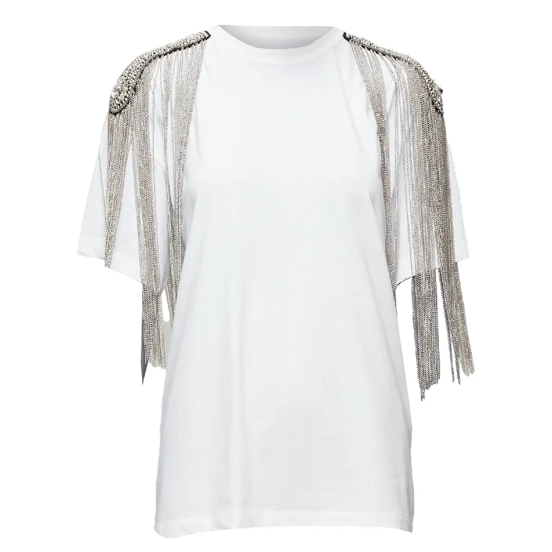 Christopher Kane military silver chain embellished shoulder tshirt