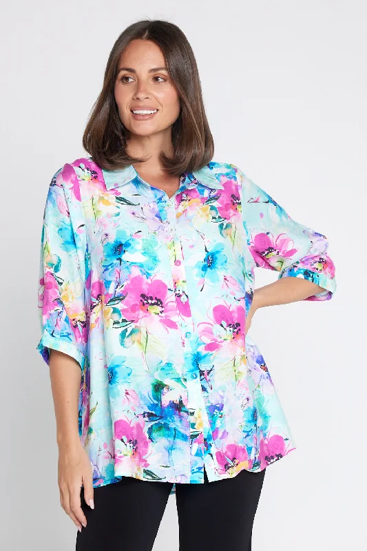 Cindy Shirt - Aqua/Magenta Floral