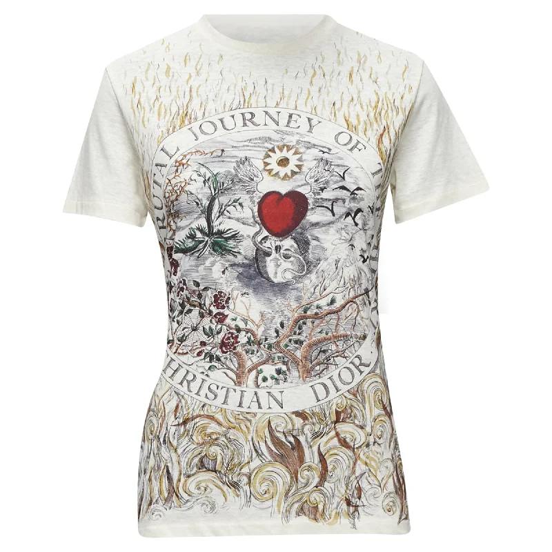 Dior Brutal Journey Of The Heart Graphic Print Ecru Cotton Linen Tshirt