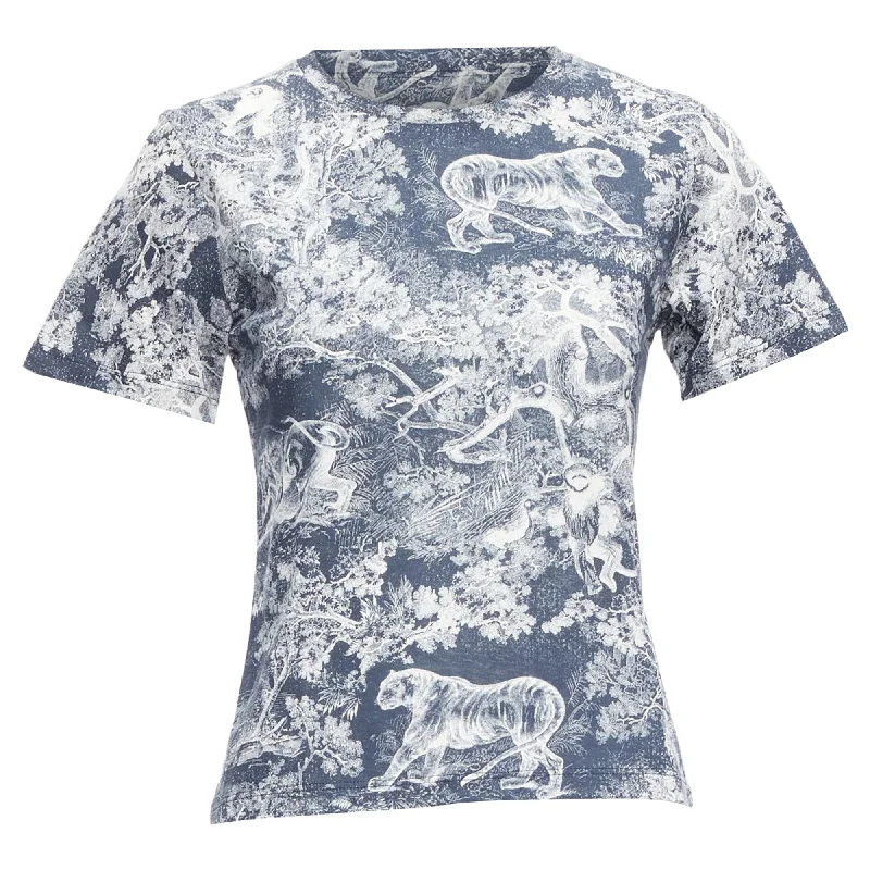 Dior Toile De Jouy Tree Tiger Print Cotton Linen Casual Tshirt