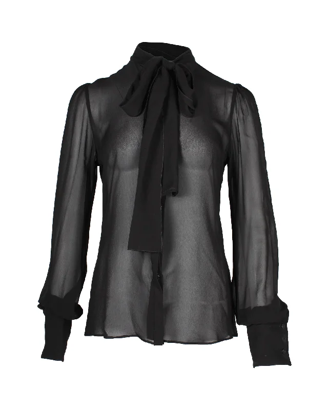 Dolce & Gabbana Sheer Pussy Bow Shirt in Black Silk