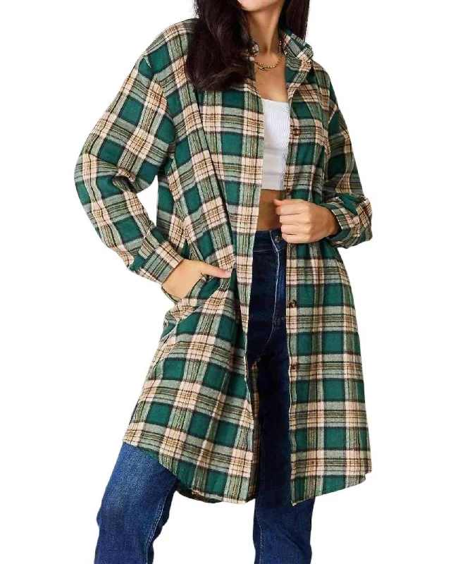 Effortlessly Elegant Plaid Collared Shirt In Green