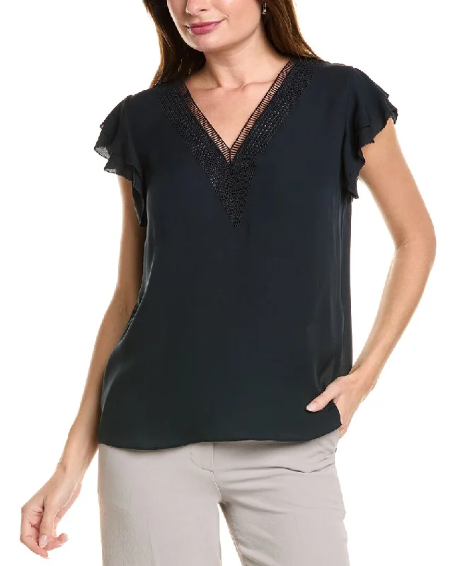 Elie Tahari Embroidered Silk-Blend Shirt