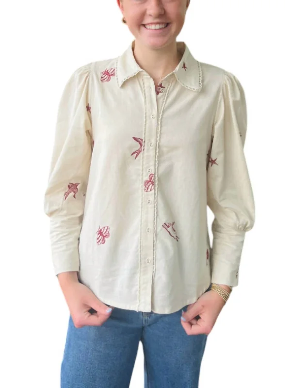 Friends & Things Embroidered Shirt In Cream