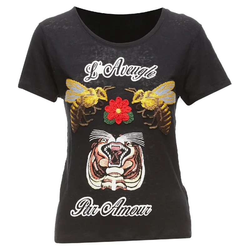 Gucci L'aveugle Par Amour Linen Tiger Rose Print Patch Tshirt