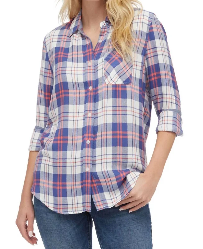 Hampton Single Pocked Relaxed Button-Up Shirt In Blue Multi