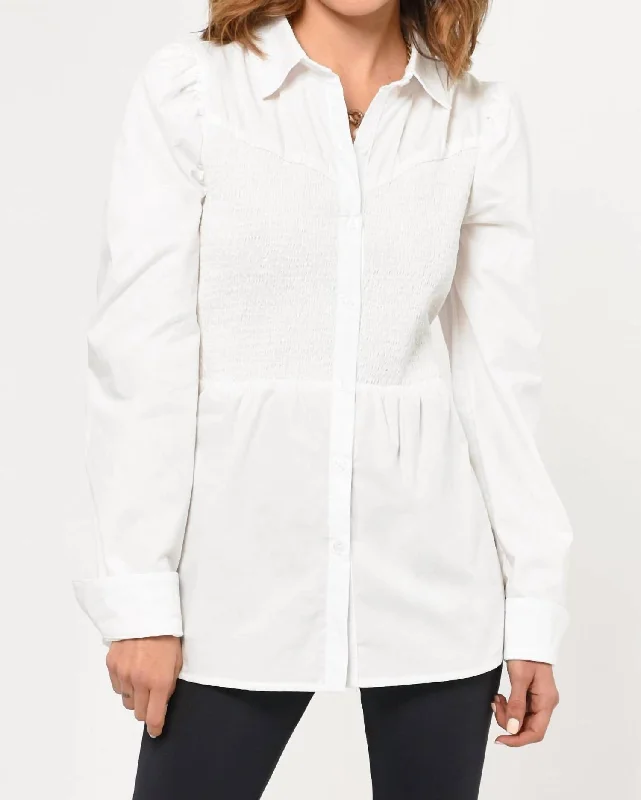 Jenny Smocked Poplin Shirt In White