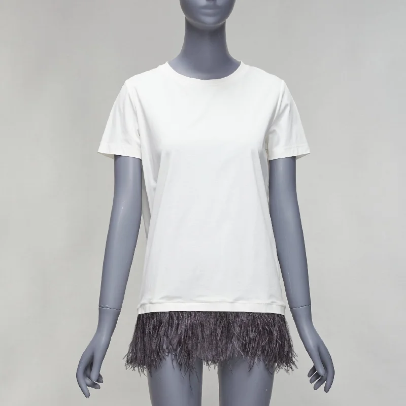 Jil Sander Cotton Ostrich Feather Trim Crew Neck Tshirt