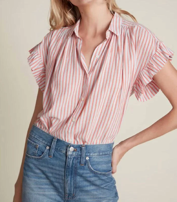 Marianne B Ruffle Sleeve Shirt In Hommage Stripe